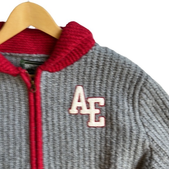 American Eagle Vintage Style Letterman Cardigan Sweater Red/Gray Size Large - Picture 3 of 7